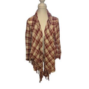Lori + Mari Women's Size Small Petite Red/cream Checkered Long Sleeve Open Front